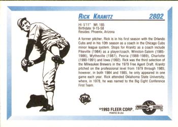 1993 Fleer ProCards #2802 Rick Kranitz Back