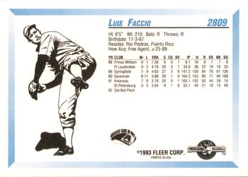 1993 Fleer ProCards #2809 Luis Faccio Back