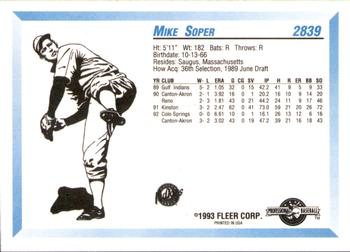 1993 Fleer ProCards #2839 Mike Soper Back