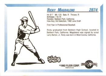 1993 Fleer ProCards #2874 Ricky Magdaleno Back