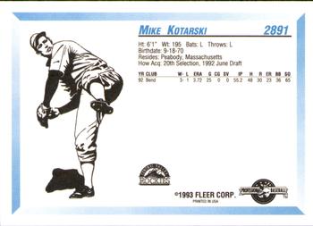 1993 Fleer ProCards #2891 Mike Kotarski Back