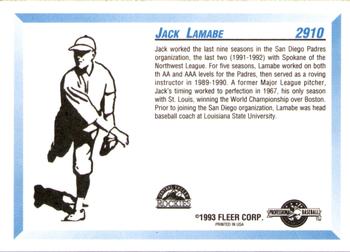 1993 Fleer ProCards #2910 Jack Lamabe Back