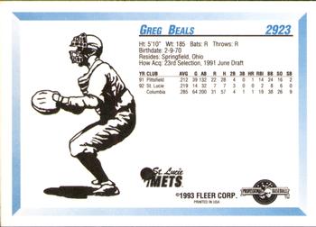1993 Fleer ProCards #2923 Greg Beals Back