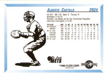 1993 Fleer ProCards #2924 Alberto Castillo Back
