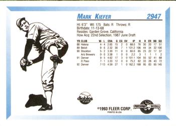 1993 Fleer ProCards #2947 Mark Kiefer Back
