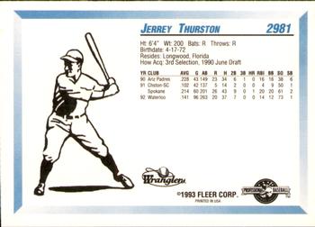 1993 Fleer ProCards #2981 Jerrey Thurston Back