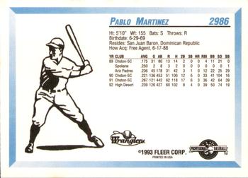 1993 Fleer ProCards #2986 Pablo Martinez Back
