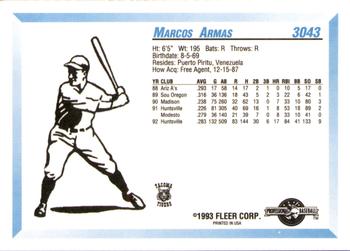 1993 Fleer ProCards #3043 Marcos Armas Back
