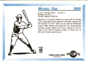 1993 Fleer ProCards #3049 Mitchell Page Back