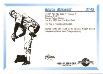 1993 Fleer ProCards #3143 Nelson Metheney Back