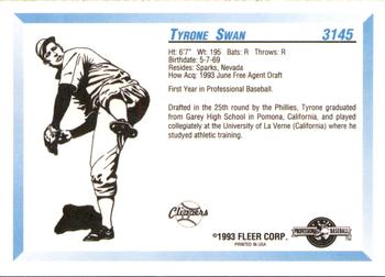 1993 Fleer ProCards #3145 Tyrone Swan Back