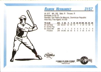 1993 Fleer ProCards #3157 Ramon Hernandez Back