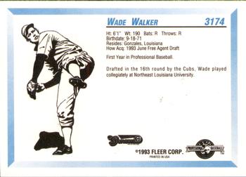 1993 Fleer ProCards #3174 Wade Walker Back