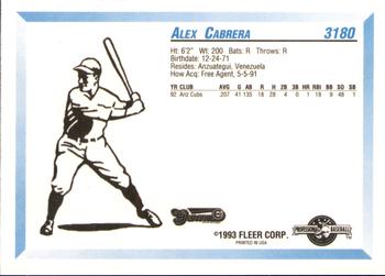 1993 Fleer ProCards #3180 Alex Cabrera Back