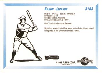1993 Fleer ProCards #3183 Karun Jackson Back
