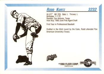 1993 Fleer ProCards #3232 Rodd Kurtz Back