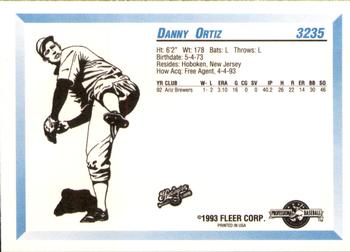 1993 Fleer ProCards #3235 Danny Ortiz Back