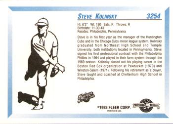 1993 Fleer ProCards #3254 Steve Kolinsky Back