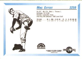 1993 Fleer ProCards #3259 Mike Eiffert Back