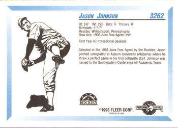 1993 Fleer ProCards #3262 Jason Johnson Back