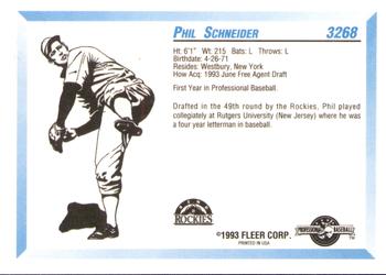 1993 Fleer ProCards #3268 Phil Schneider Back
