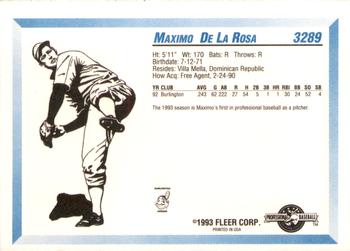 1993 Fleer ProCards #3289 Maximo De La Rosa Back