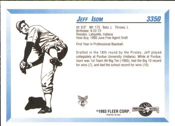 1993 Fleer ProCards #3350 Jeff Isom Back