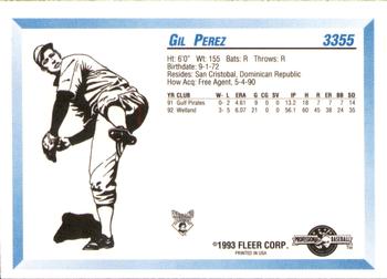 1993 Fleer ProCards #3355 Gil Perez Back