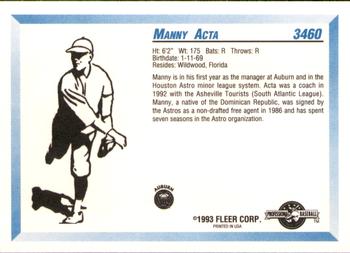 1993 Fleer ProCards #3460 Manny Acta Back