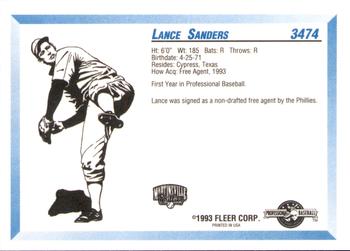 1993 Fleer ProCards #3474 Lance Sanders Back