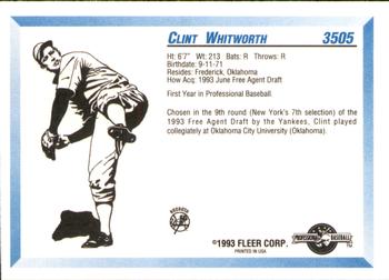 1993 Fleer ProCards #3505 Clint Whitworth Back