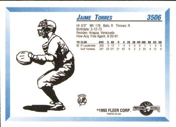 1993 Fleer ProCards #3506 Jaime Torres Back