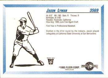 1993 Fleer ProCards #3569 Jason Lyman Back