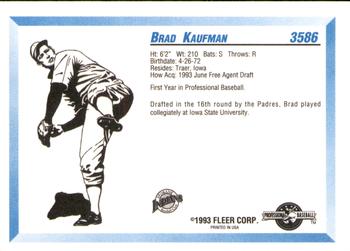 1993 Fleer ProCards #3586 Brad Kaufman Back