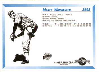 1993 Fleer ProCards #3593 Marty Winchester Back