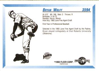 1993 Fleer ProCards #3594 Bryan Wolff Back