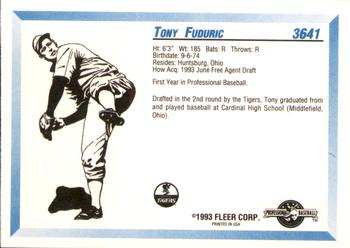 1993 Fleer ProCards #3641 Tony Fuduric Back
