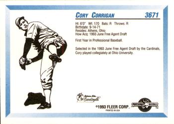 1993 Fleer ProCards #3671 Cory Corrigan Back
