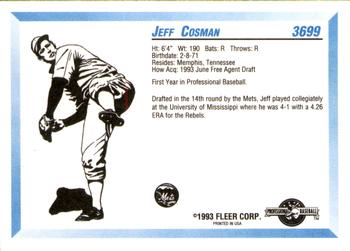 1993 Fleer ProCards #3699 Jeff Cosman Back
