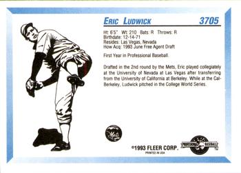 1993 Fleer ProCards #3705 Eric Ludwick Back