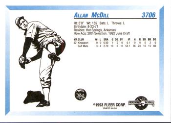 1993 Fleer ProCards #3706 Allen McDill Back
