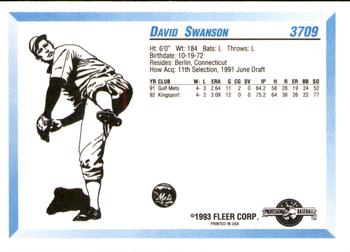 1993 Fleer ProCards #3709 David Swanson Back