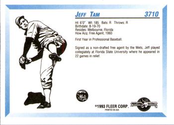 1993 Fleer ProCards #3710 Jeff Tam Back