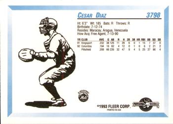 1993 Fleer ProCards #3798 Cesar Diaz Back