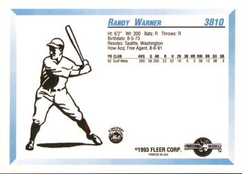1993 Fleer ProCards #3810 Randy Warner Back