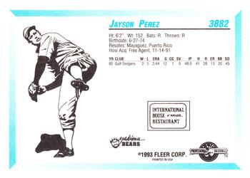 1993 Fleer ProCards #3882 Jayson Perez Back