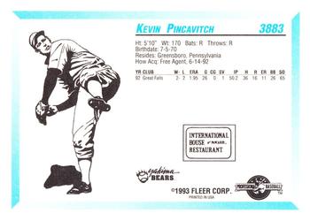 1993 Fleer ProCards #3883 Kevin Pincavitch Back