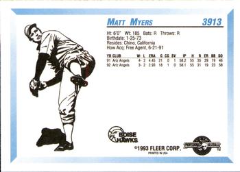 1993 Fleer ProCards #3913 Matt Myers Back