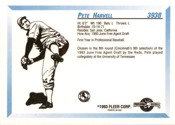 1993 Fleer ProCards #3938 Pete Harvell Back