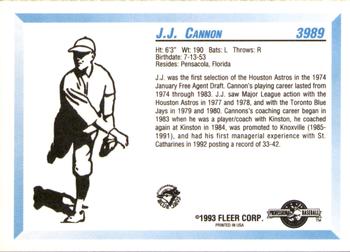 1993 Fleer ProCards #3989 J.J. Cannon Back
